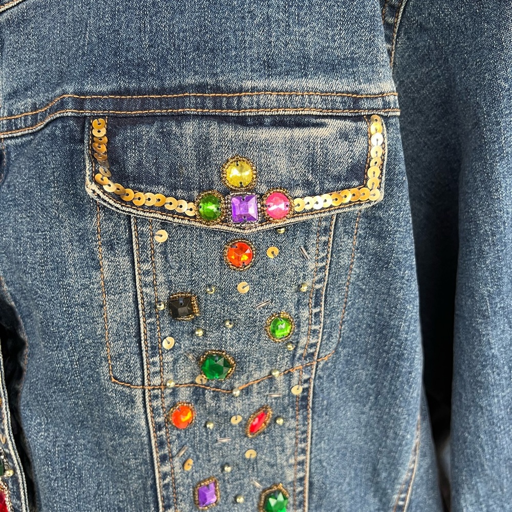 Berek 2 by Takako Sakon Art to Wear Denim Jacket w Jewels rhinestones & Sequins - Picture 4 of 9